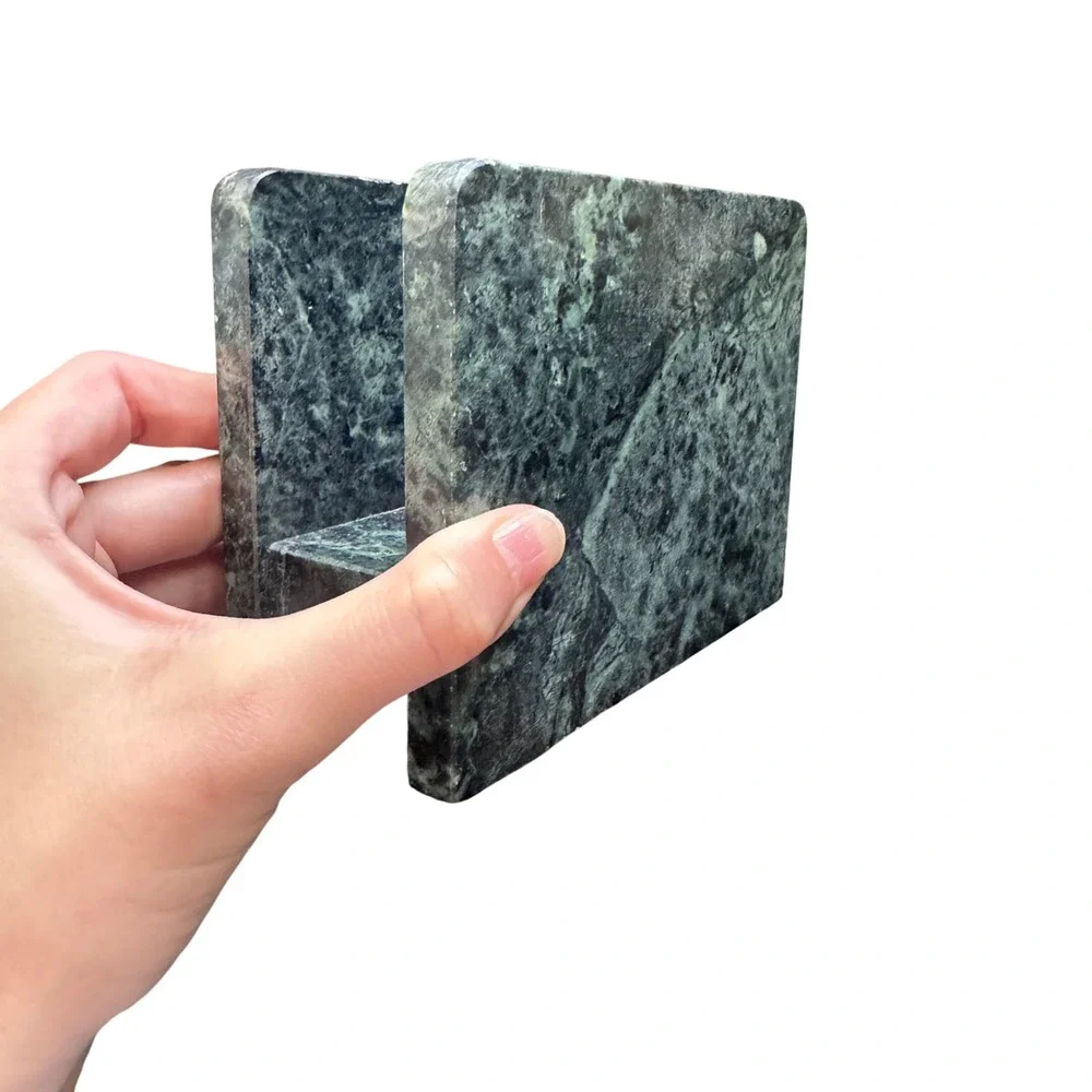 Vintage Green Marble Napkin Holder Solid Stone Letter Organizer Heavy Emerald